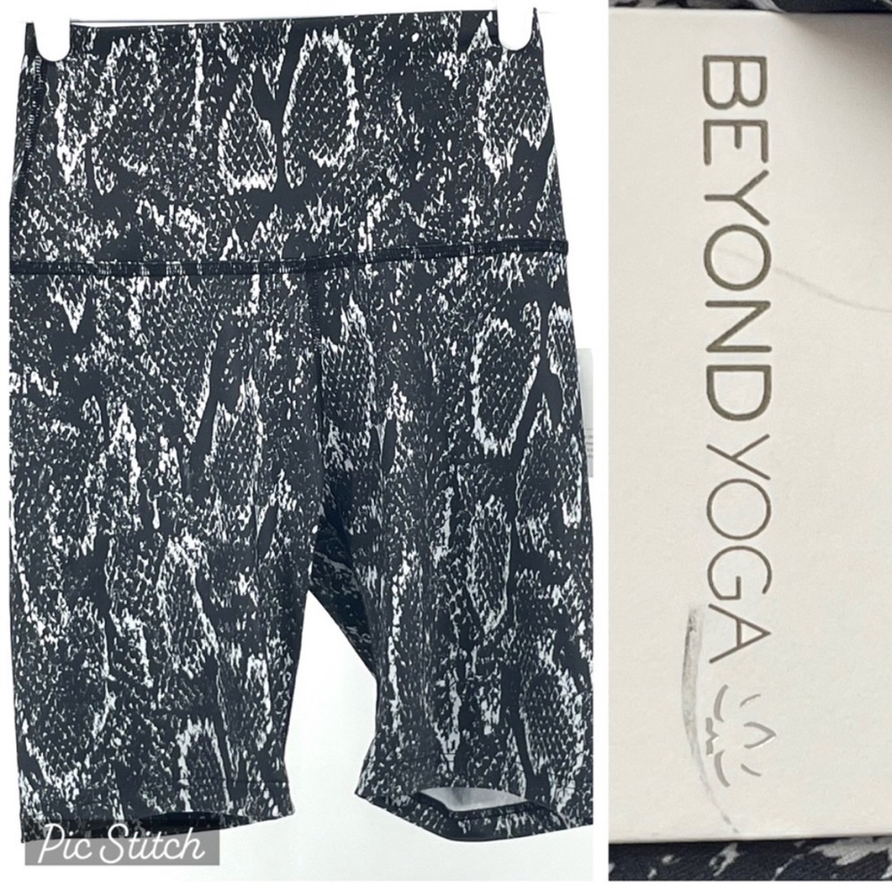 Beyond Yoga Black & White Snake Print Bike Shorts